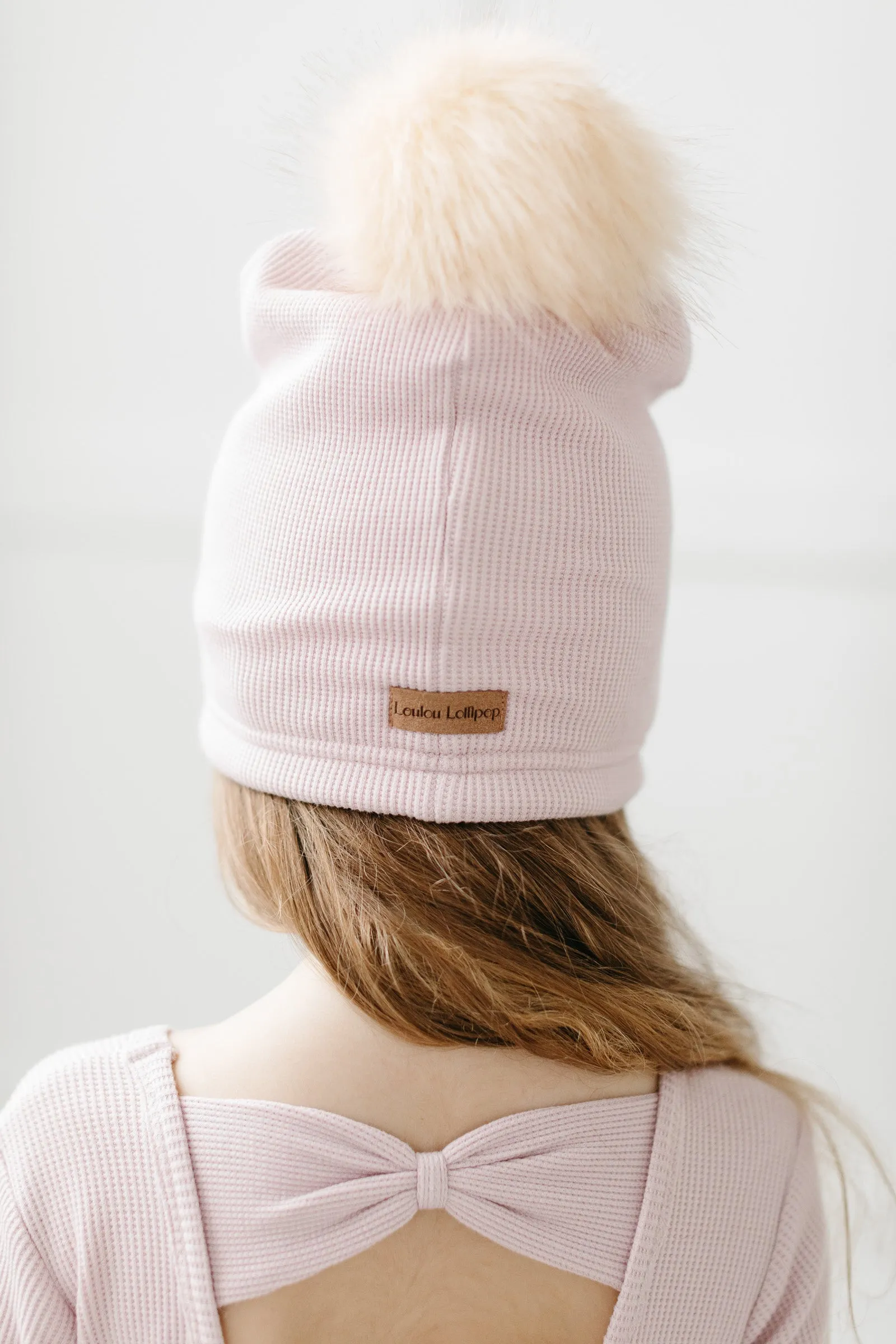 Waffle Pom Pom Hat - Blush Pink