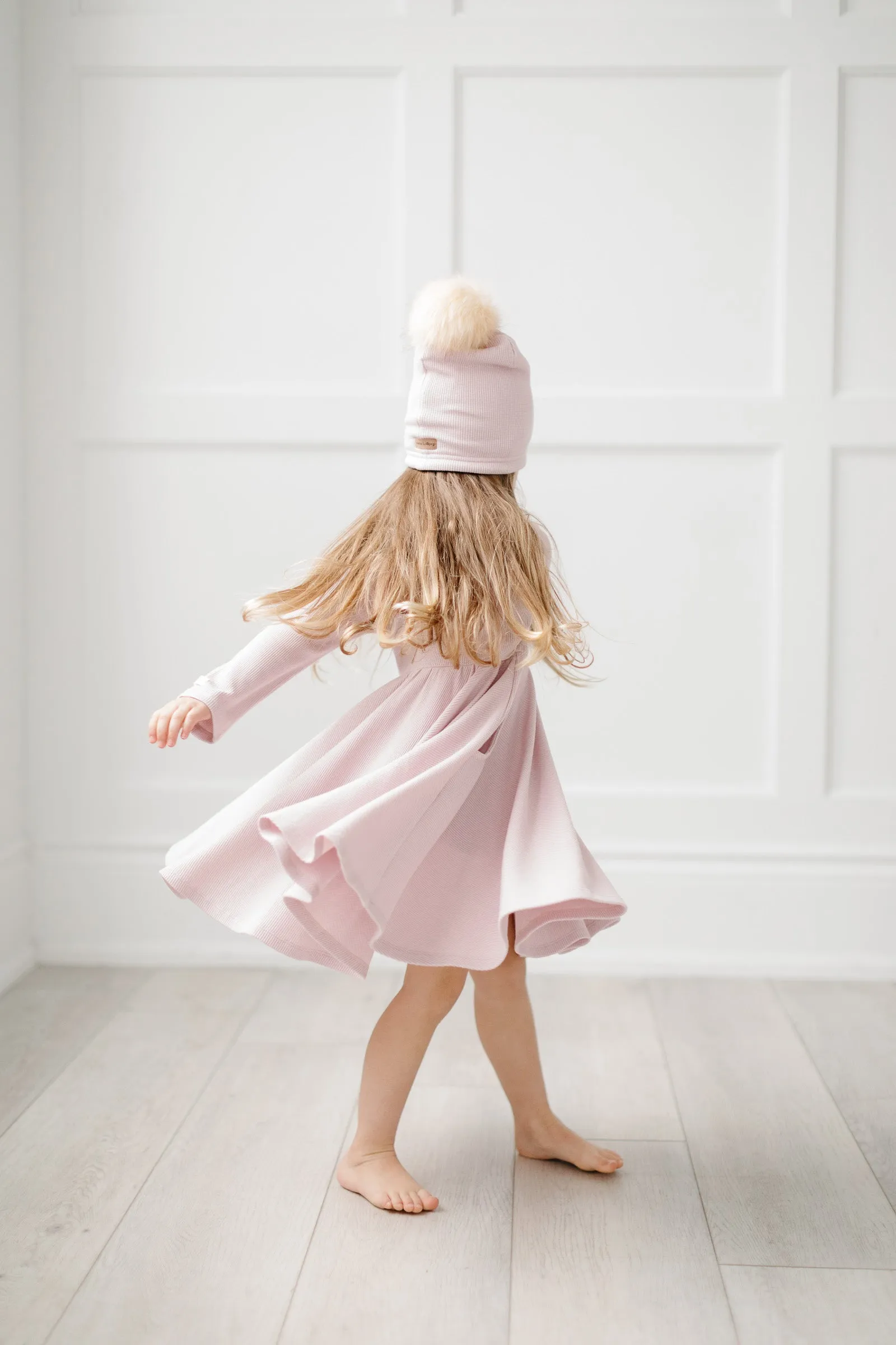 Waffle Pom Pom Hat - Blush Pink