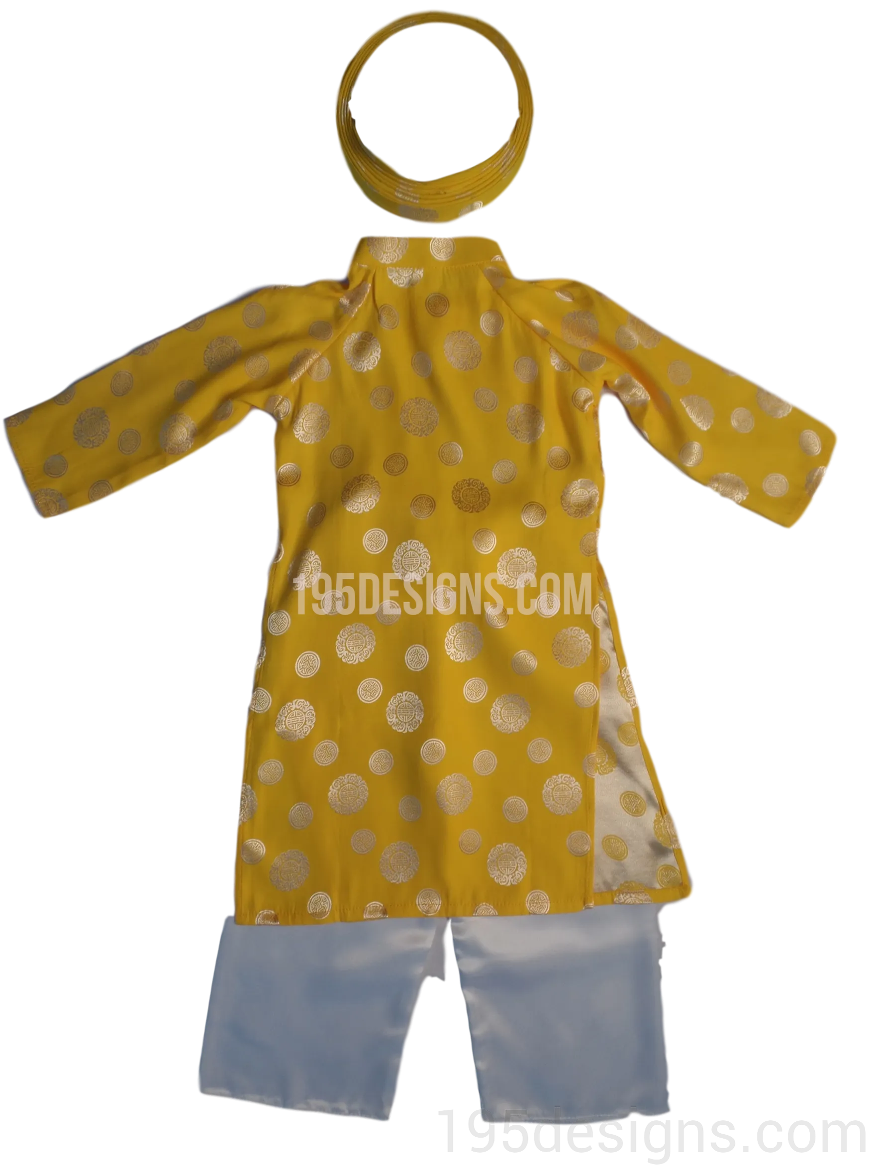 Yellow Ao Dai Baby Girl Viet Nam Traditional Long Dress Kid Set - Gấm Vàng